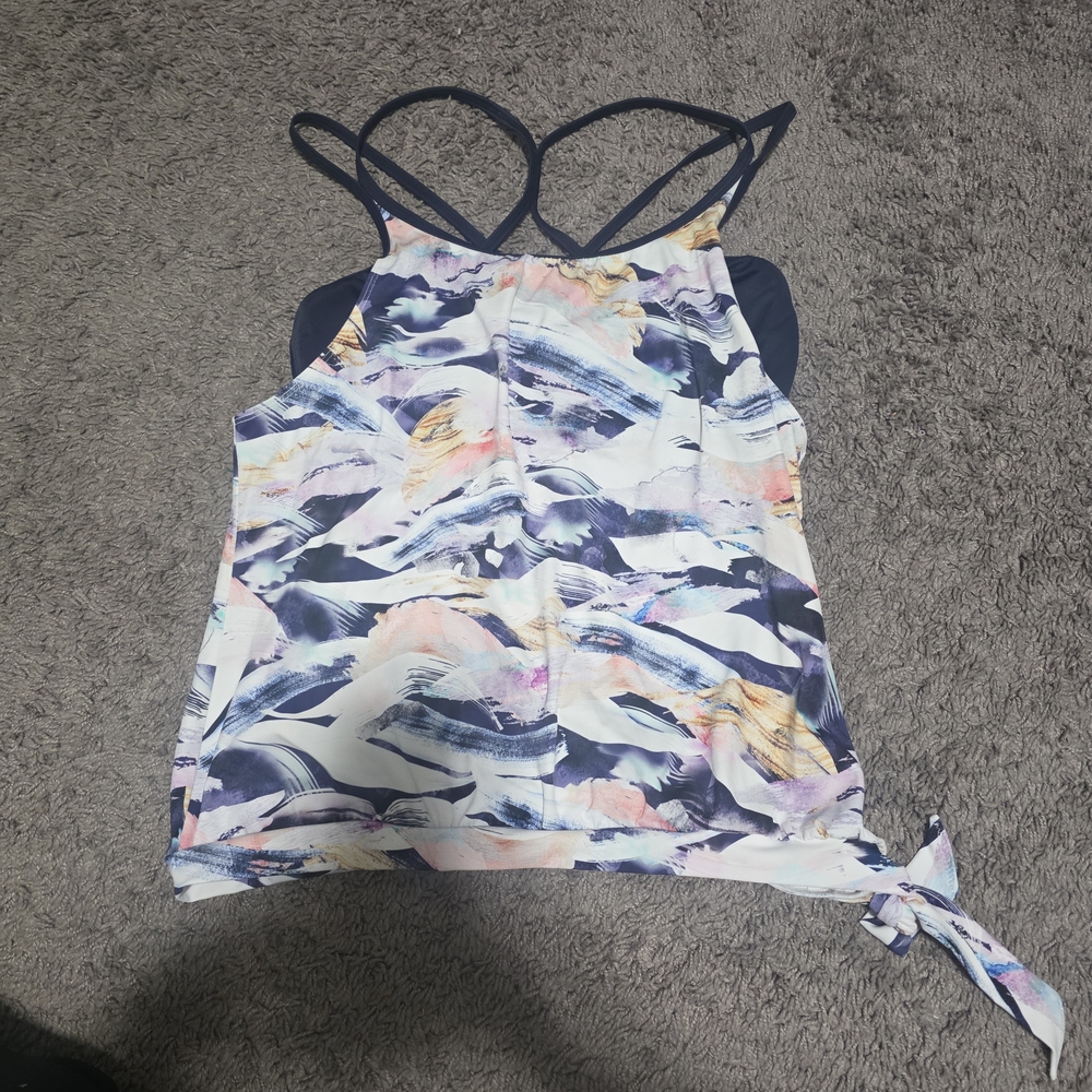 Athleta Women's Navy and Pastel Built In Bra Top